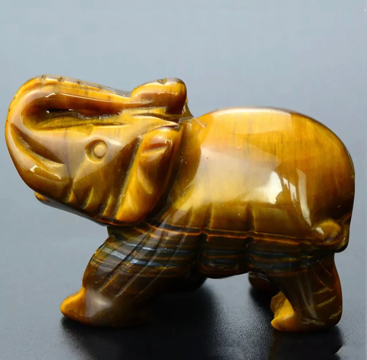 Natural Tiger’s Eye gemstone carved Elephant Figurine