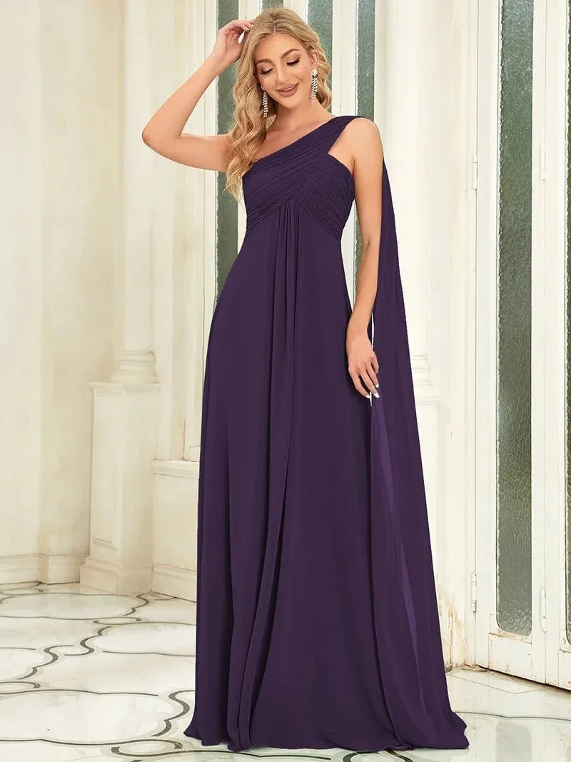 One Shoulder Chiffon Ruffles Long Evening Dresses for