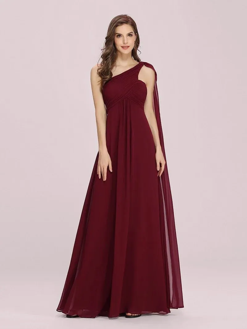 One Shoulder Chiffon Ruffles Long Evening Dresses for