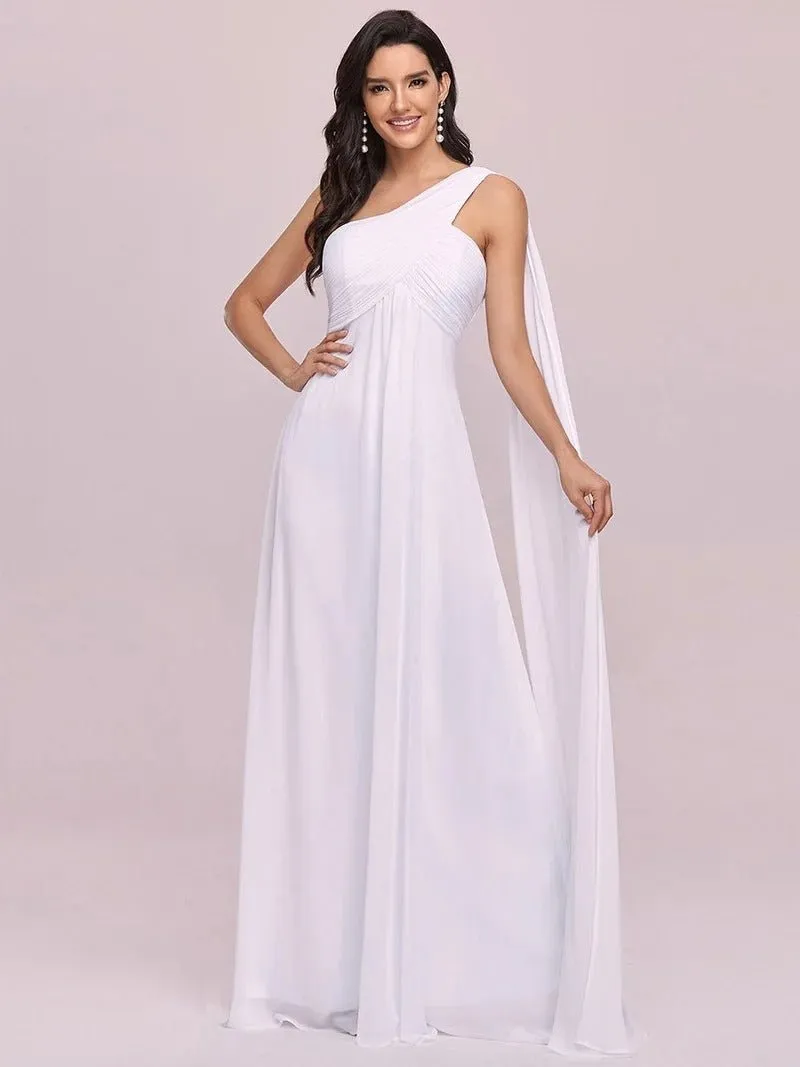 One Shoulder Chiffon Ruffles Long Evening Dresses for