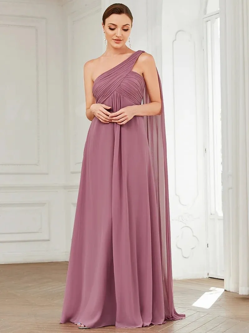 One Shoulder Chiffon Ruffles Long Evening Dresses for