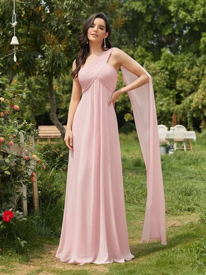 One Shoulder Chiffon Ruffles Long Evening Dresses for