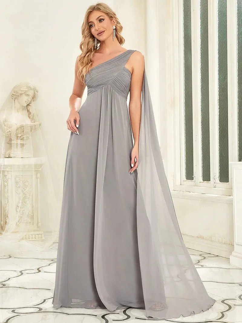 One Shoulder Chiffon Ruffles Long Evening Dresses for