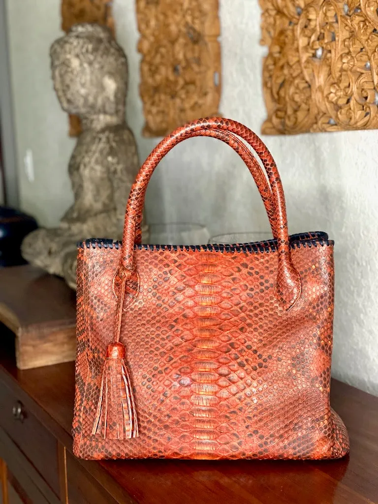 Orange Ochre Tassel Tote Bag