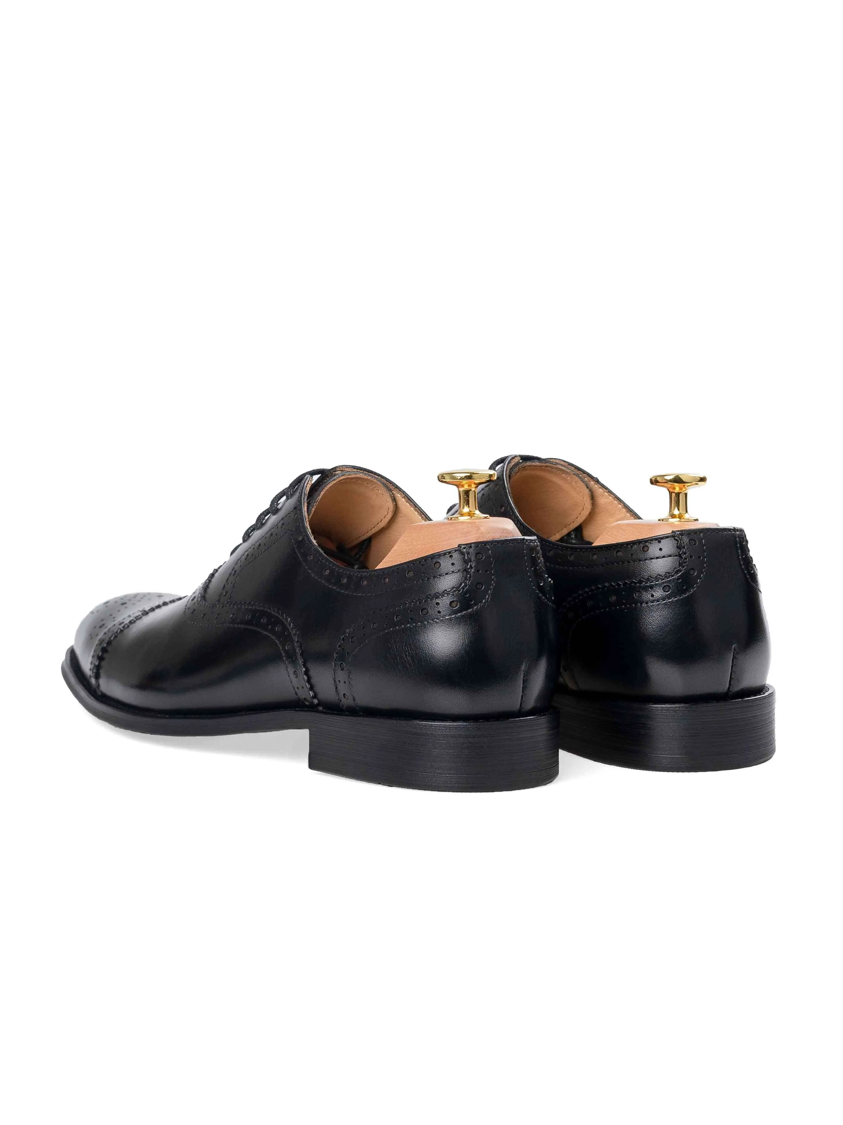 Oxford Cap Toe - Black Semi Brogue Lace Up (Wide)