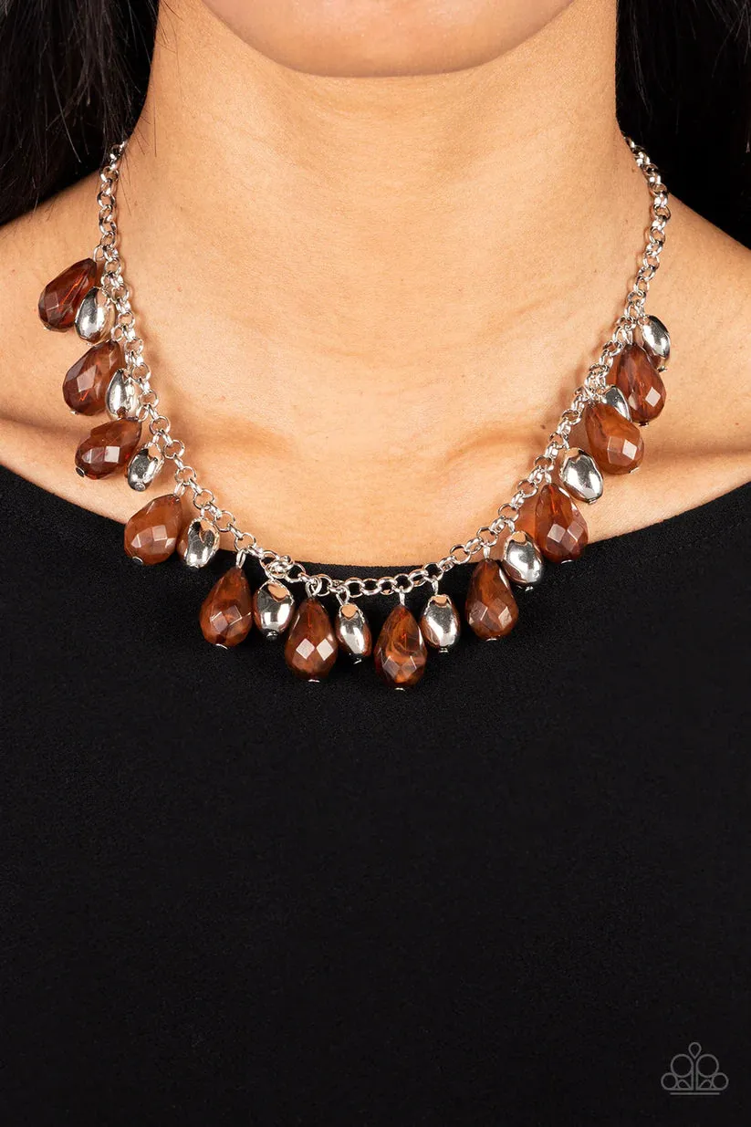 Paparazzi Summertime Tryst Brown Necklace & Earring Set