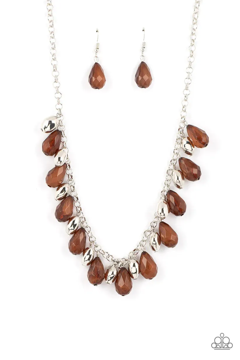 Paparazzi Summertime Tryst Brown Necklace & Earring Set