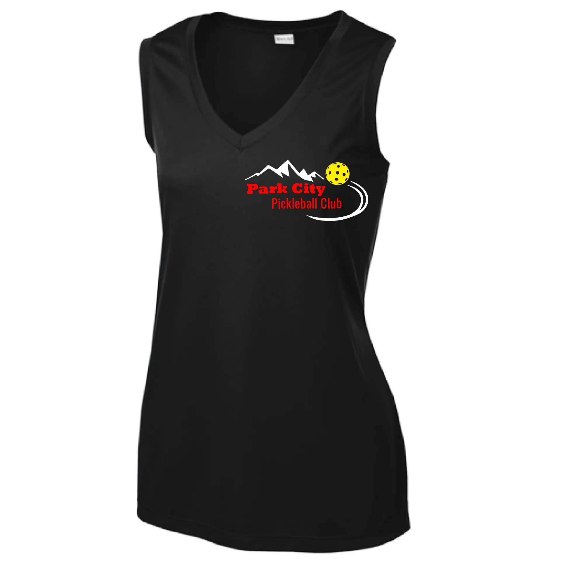 Park City Pickleball Club (Red Words) Customizable | Women’s Sleeveless Athletic Shirt | 100% Polyester