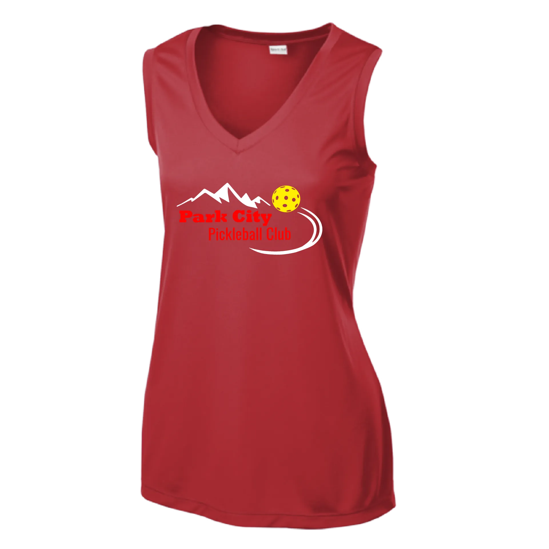 Park City Pickleball Club (Red Words) Customizable | Women’s Sleeveless Athletic Shirt | 100% Polyester