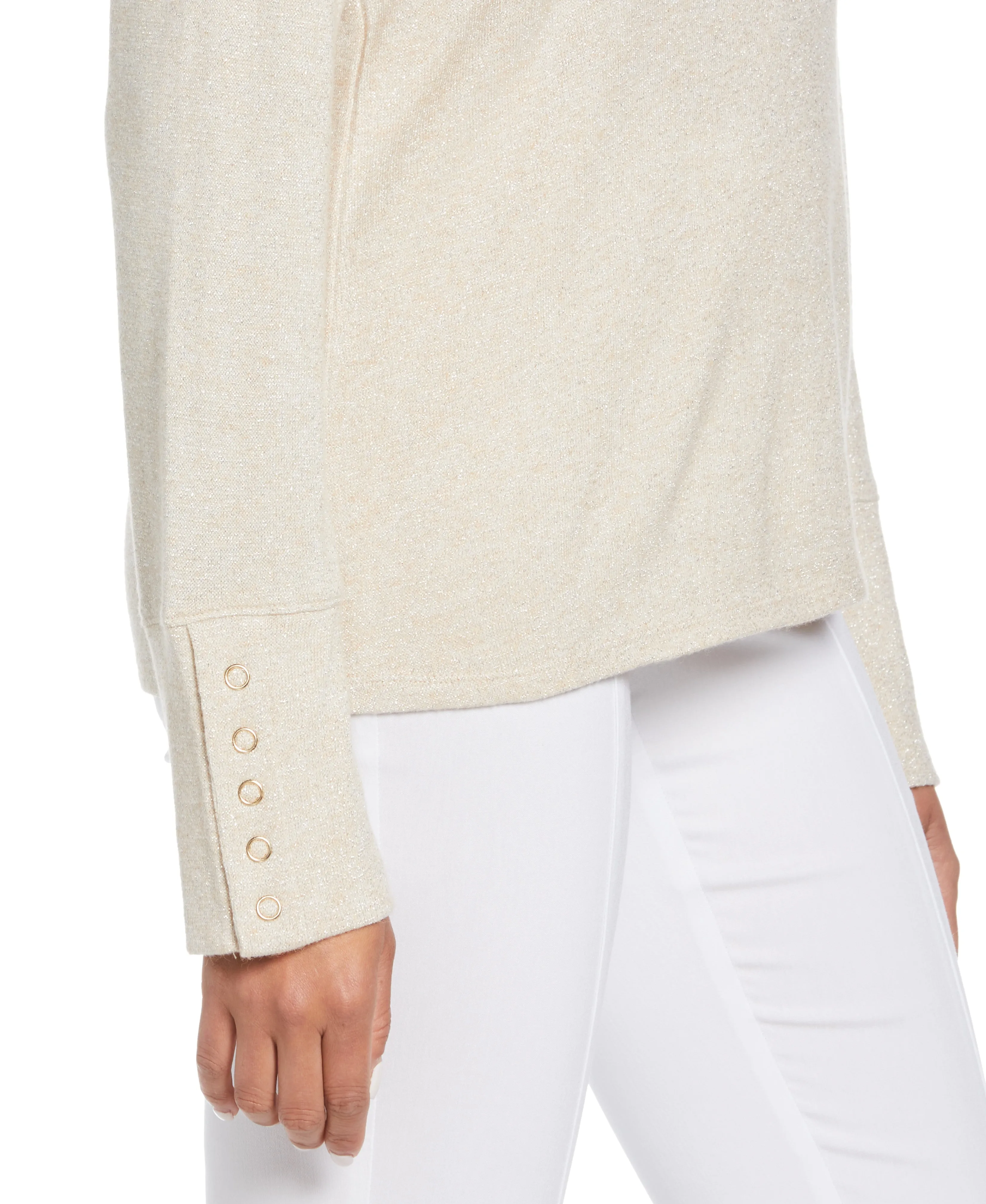 Petite Mock Neck Snap Cuff Top