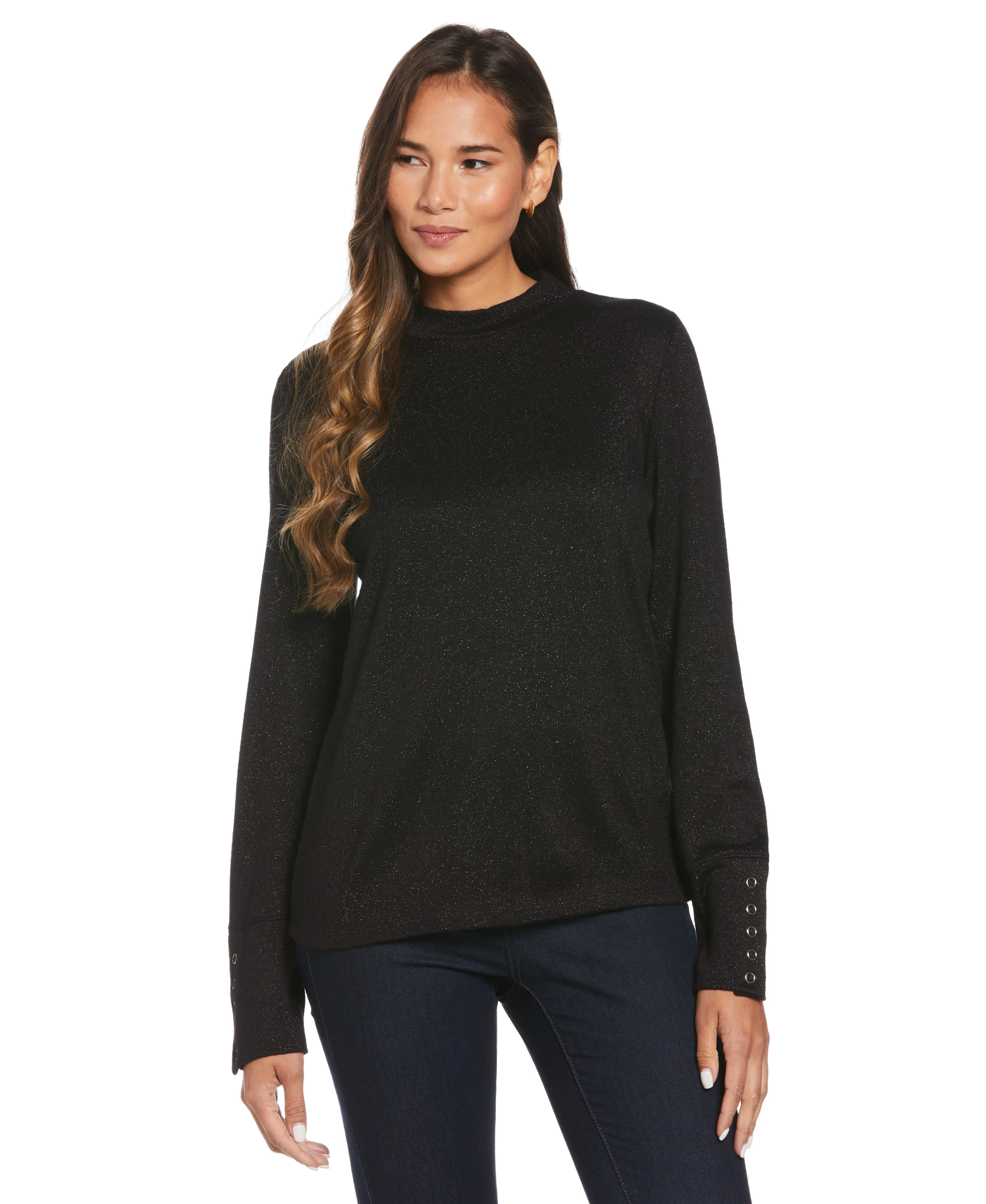 Petite Mock Neck Snap Cuff Top