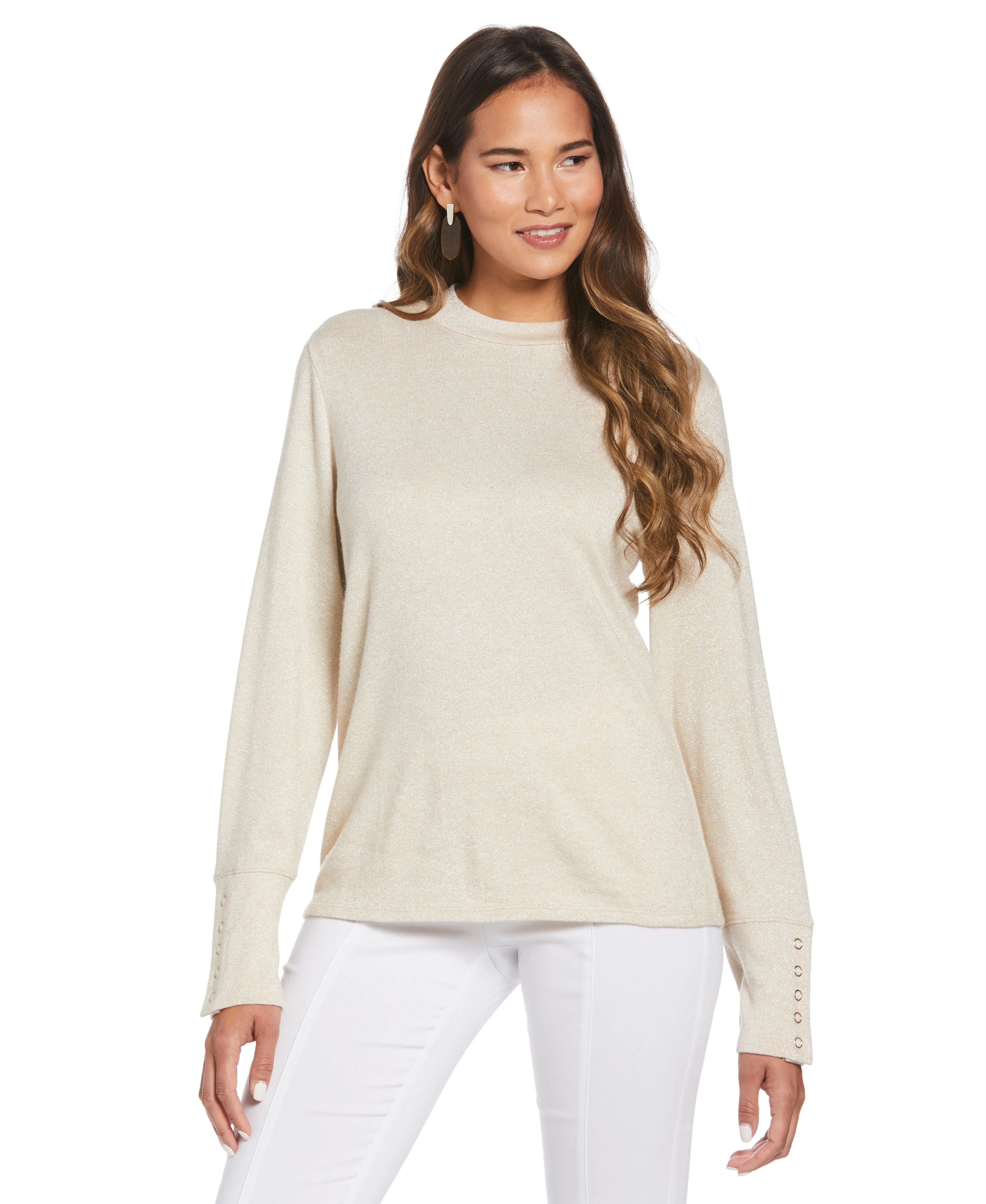 Petite Mock Neck Snap Cuff Top