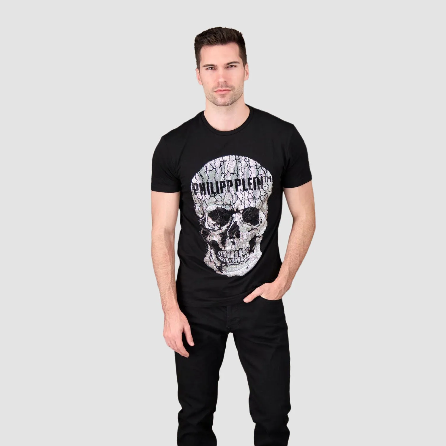 Philipp Plein Black Round Neck SS Skull Rhinestone T-Shirt