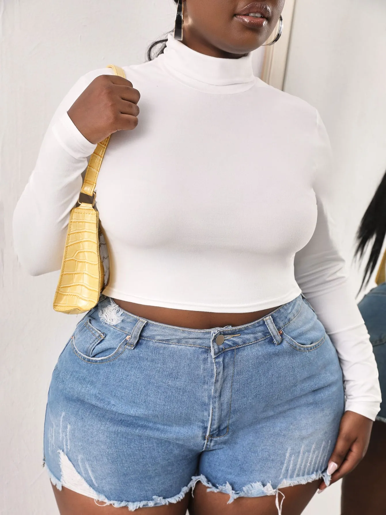 Plus Solid High Neck Crop Tee