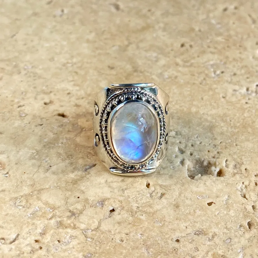 Rainbow Moonstone Oval Gemstone Ring - Jali