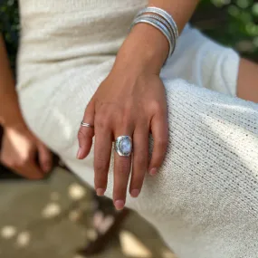 Rainbow Moonstone Oval Gemstone Ring - Jali