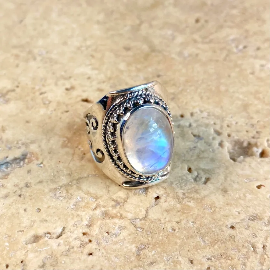 Rainbow Moonstone Oval Gemstone Ring - Jali