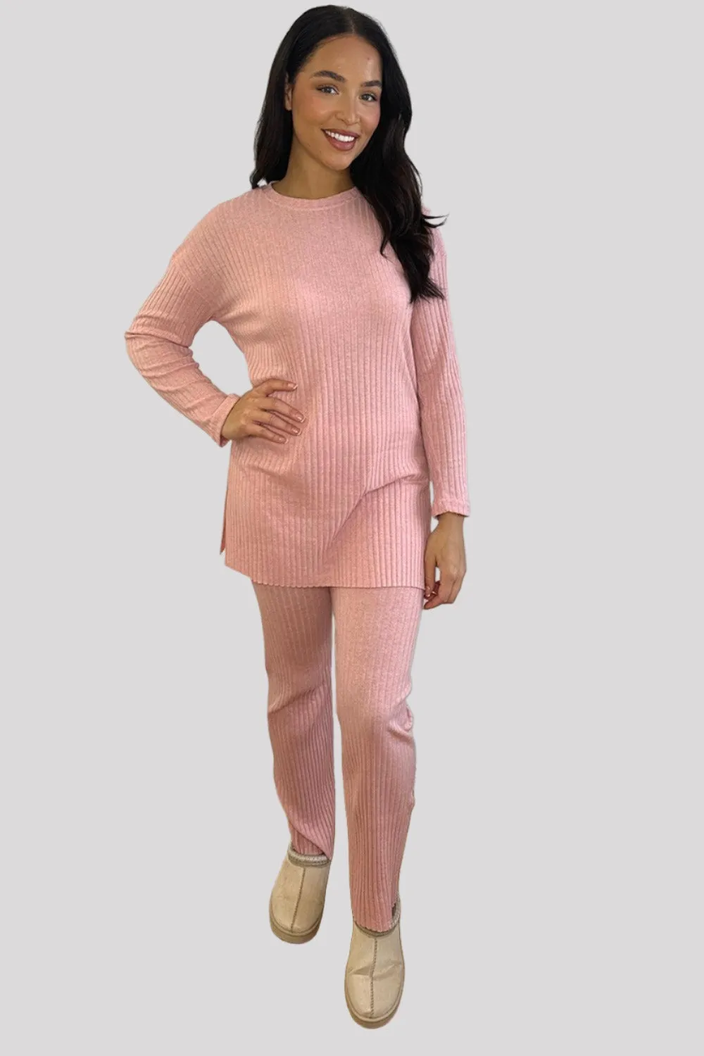 Ribbed Jersey High Neck Tunic And Trousers Set