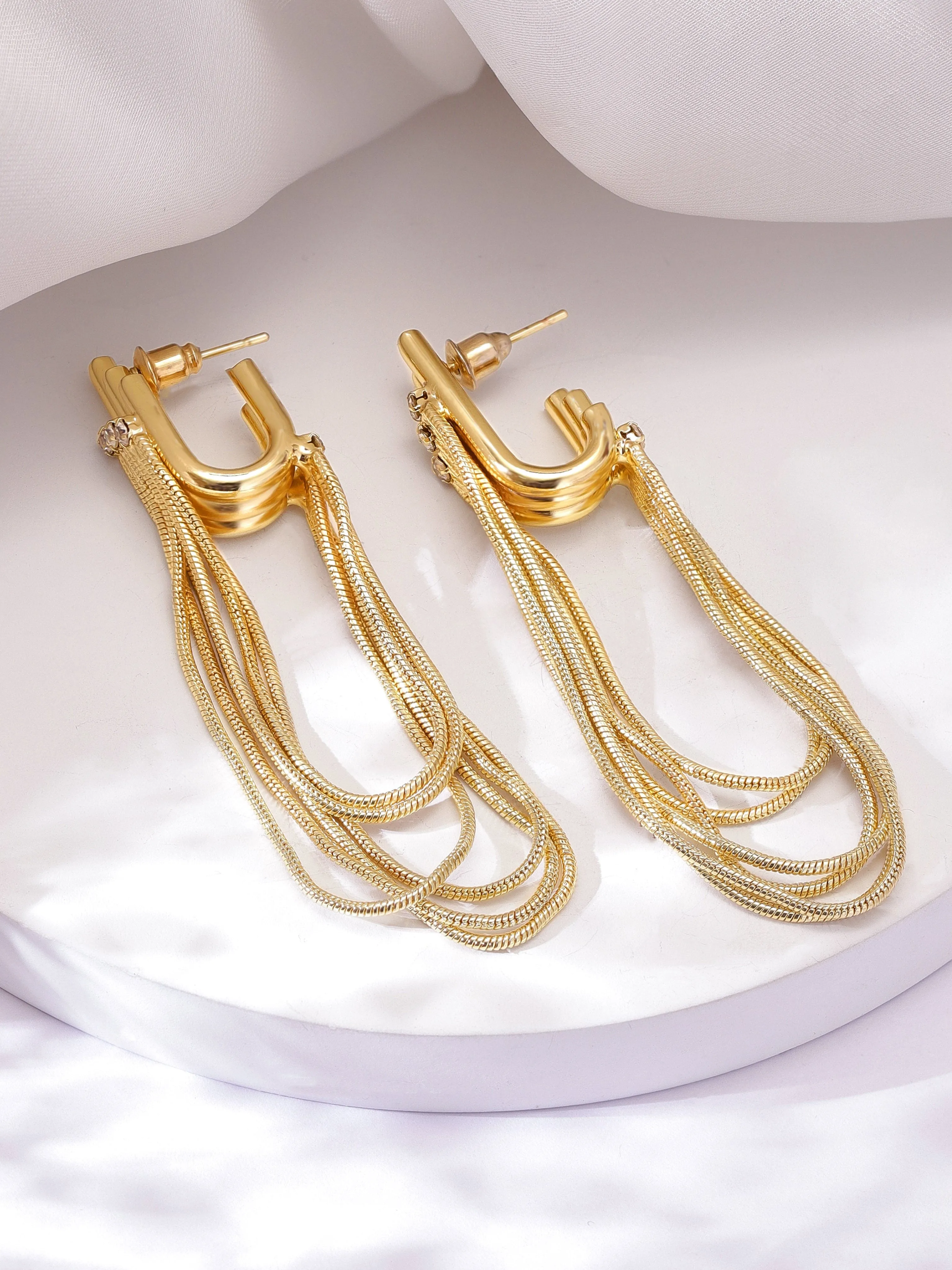 Rubans Voguish Radiant Links Gold Plated Multiple Chain Earrings