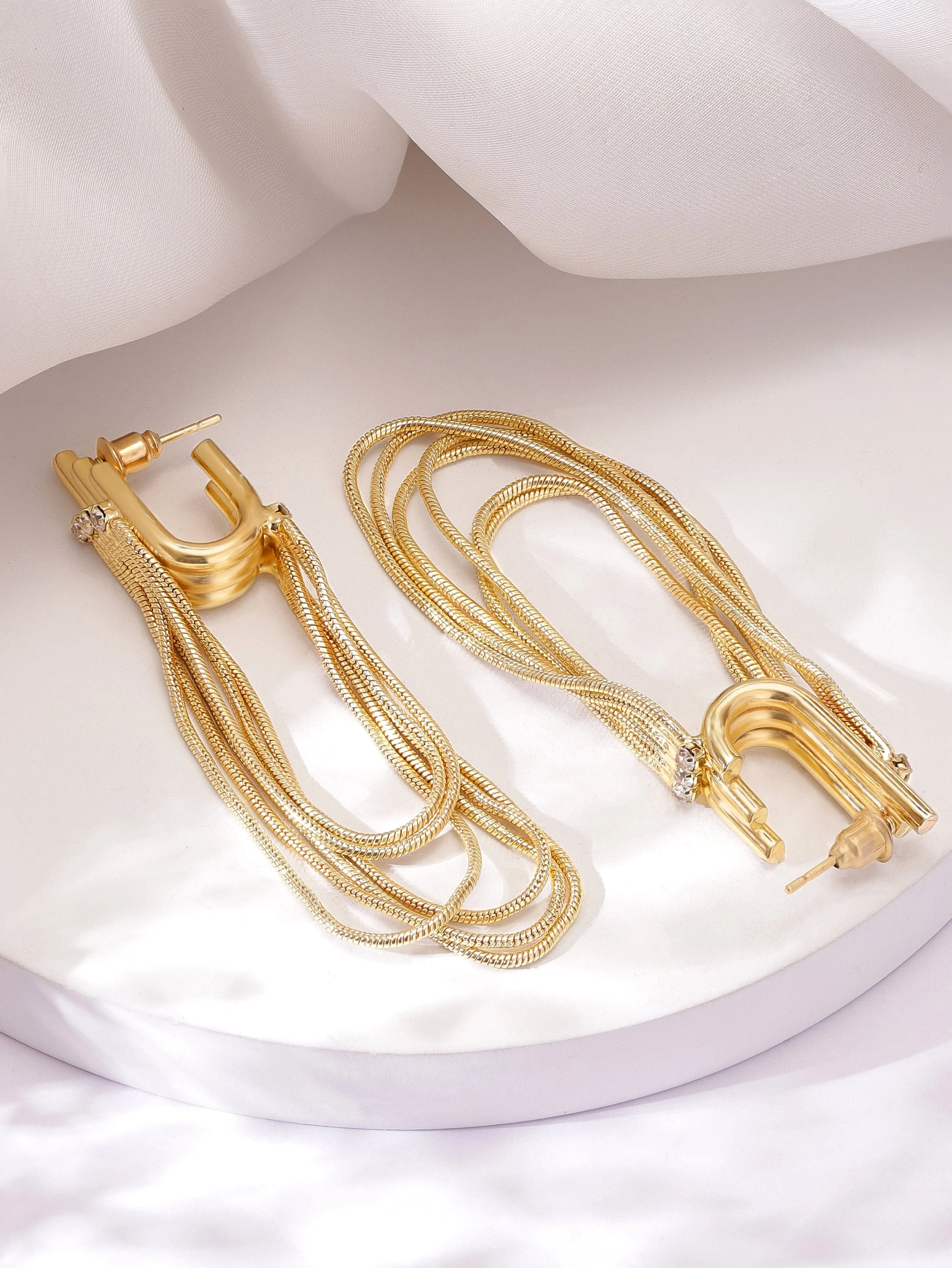 Rubans Voguish Radiant Links Gold Plated Multiple Chain Earrings