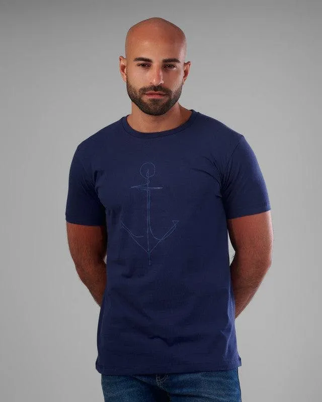 RUBBER-PRINTED ROUND NECK T-SHIRT - NAVY