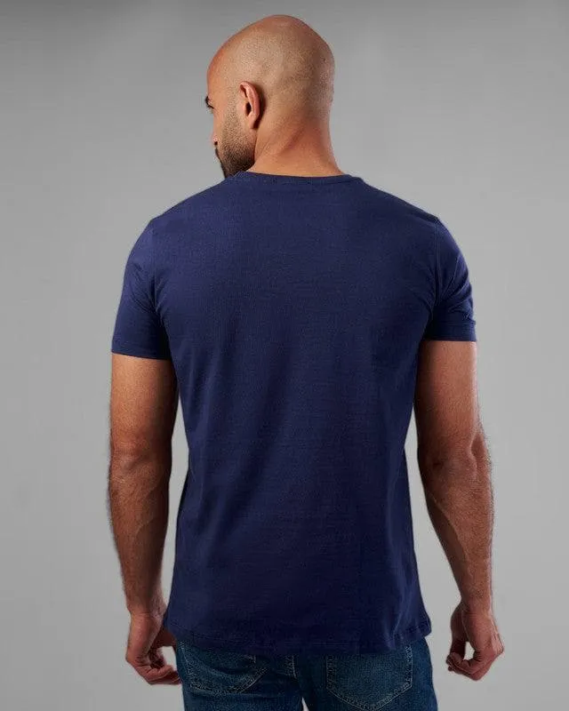 RUBBER-PRINTED ROUND NECK T-SHIRT - NAVY