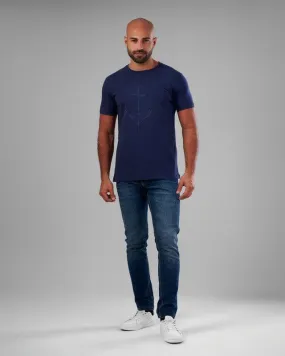 RUBBER-PRINTED ROUND NECK T-SHIRT - NAVY