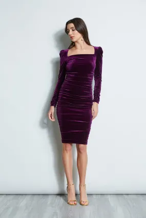 Ruched Velvet Square Neck Dress