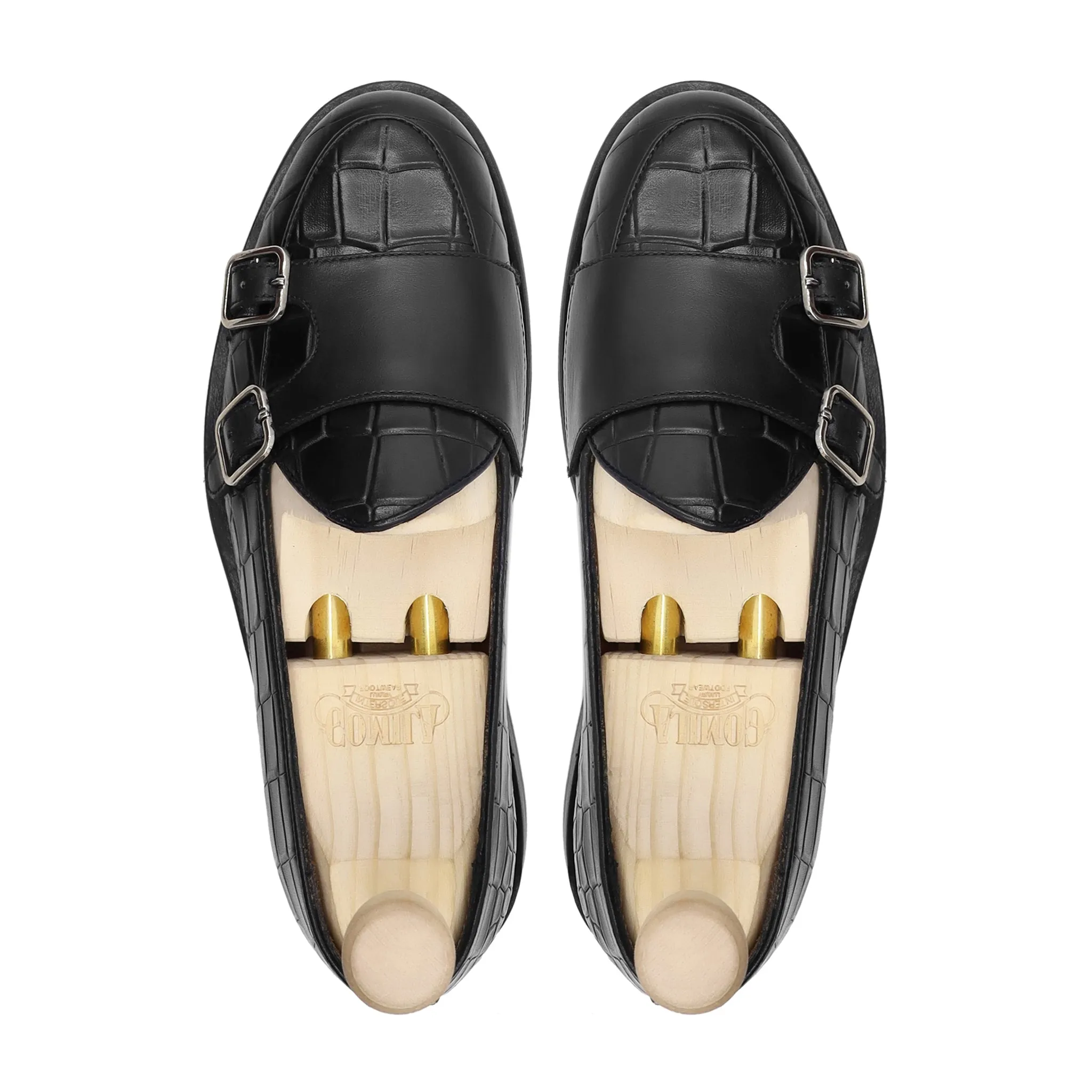 Sebastian Gy - Men's Black Calf And Printed Crocodile Double Monkstrap