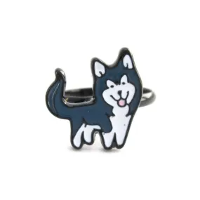 Siberian Husky Shaped Enamel Adjustable Ring for Dog Lovers