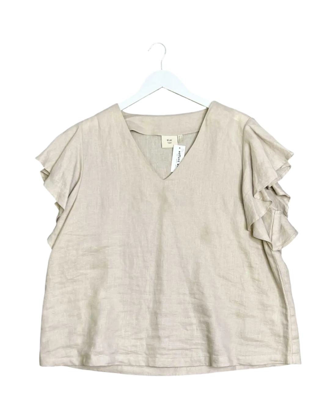 Size 16 - Elk Oatmeal Linen Flutter Sleeve Top