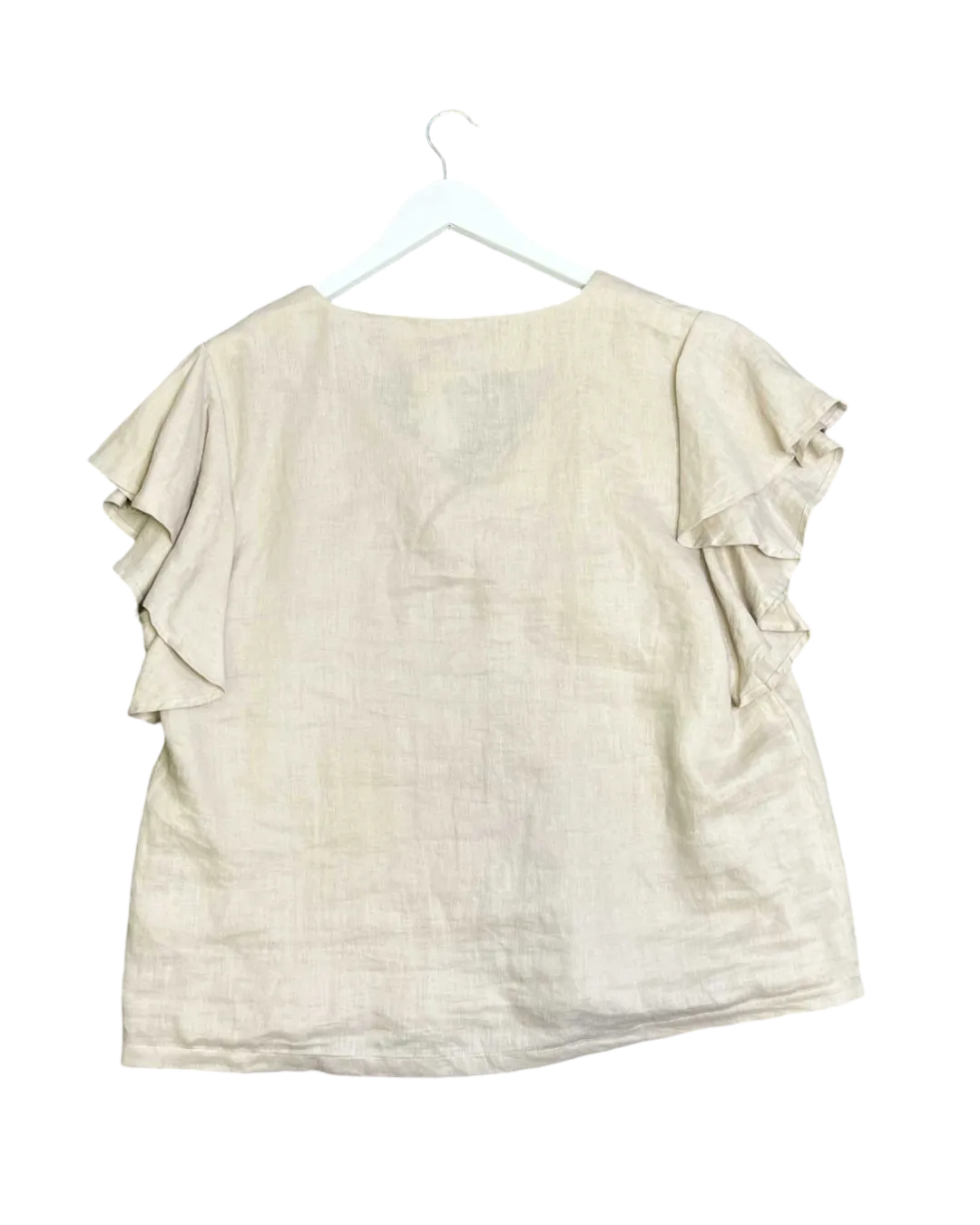 Size 16 - Elk Oatmeal Linen Flutter Sleeve Top