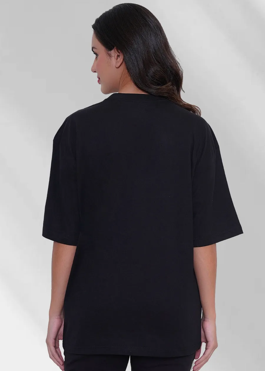 Solid Women Oversized T-Shirt - Black