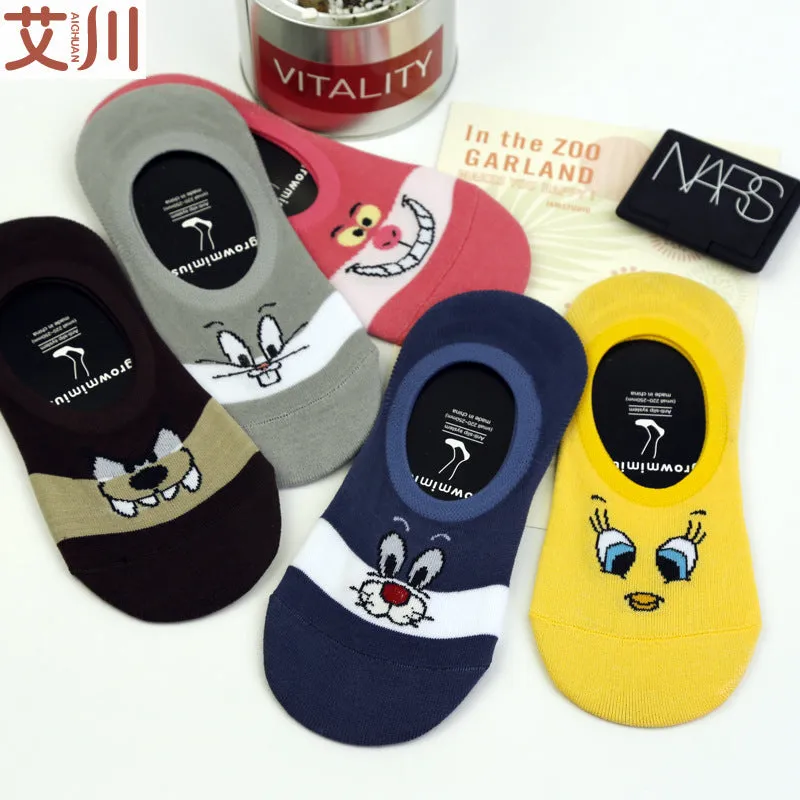 Summer Cartoon Cotton Thin Women's Boat Socks