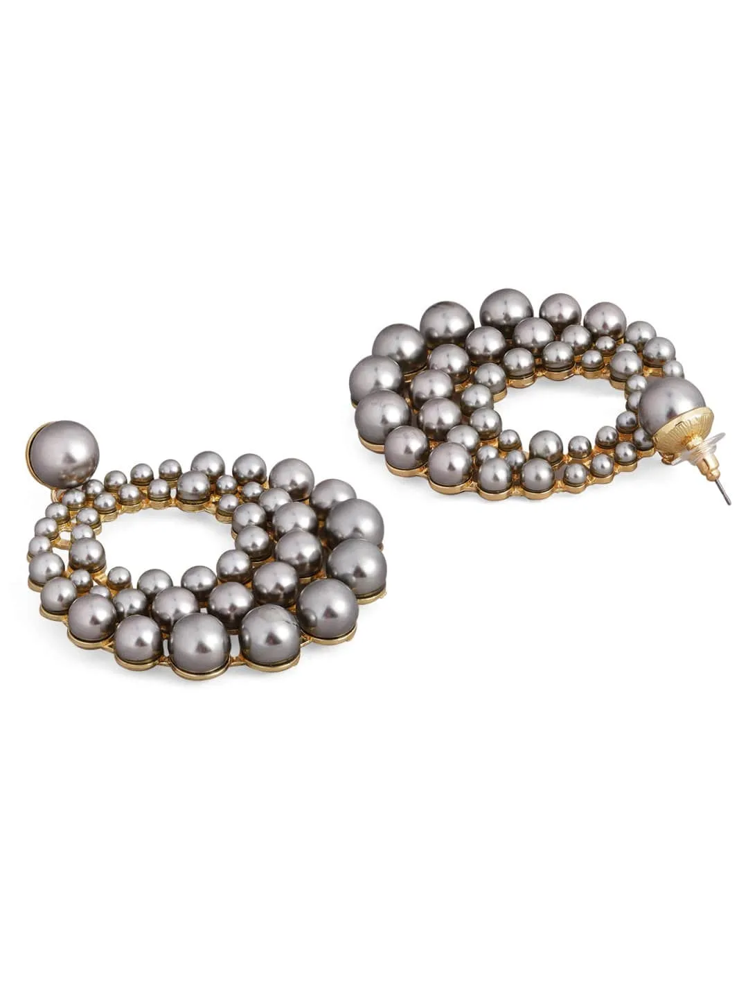 TOKYO TALKIES X Rubans Gold Plated Handcrafted Grey Pearls Chandbali Earrings