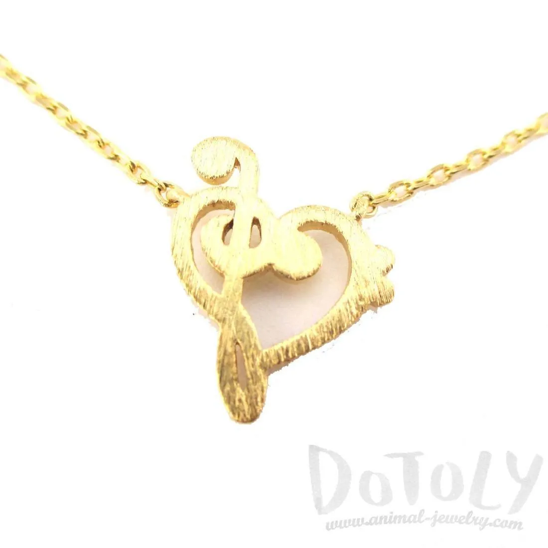 Treble and Bass Clef Heart Shaped Music Lovers Charm Necklace in Gold