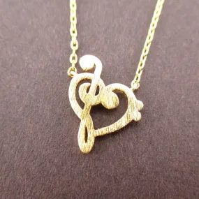 Treble and Bass Clef Heart Shaped Music Lovers Charm Necklace in Gold