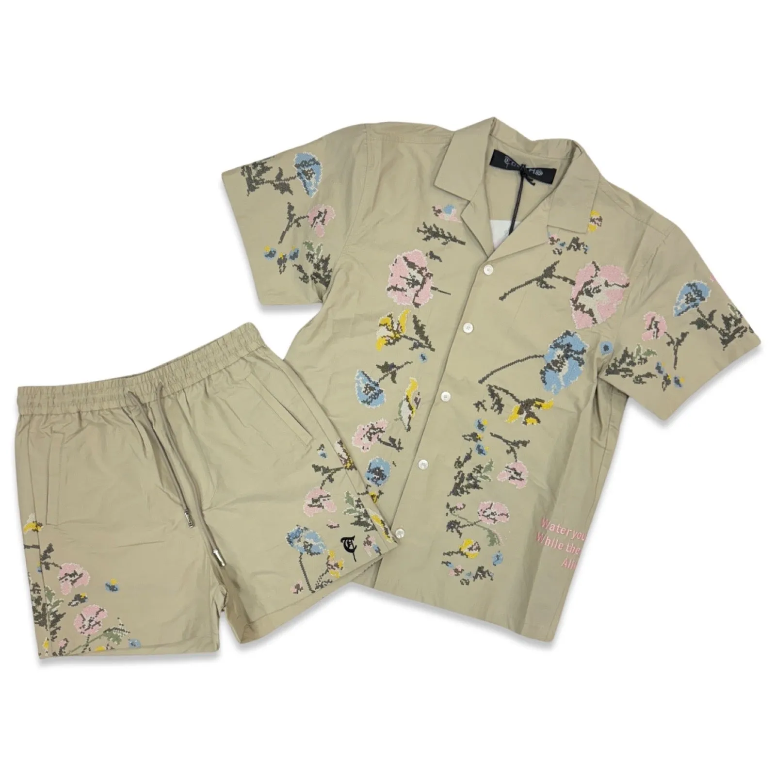 TRNCHS Water Your Flowers Khaki Short Set