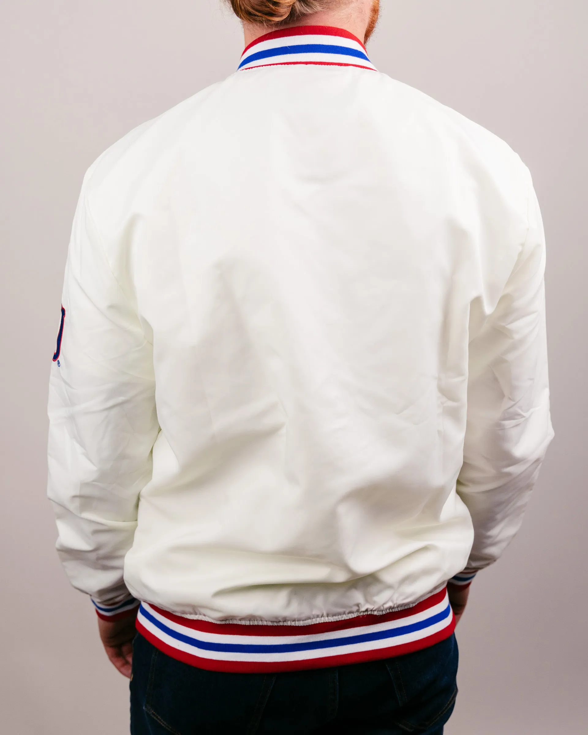 University of Kansas Arch Vintage White Varsity Jacket