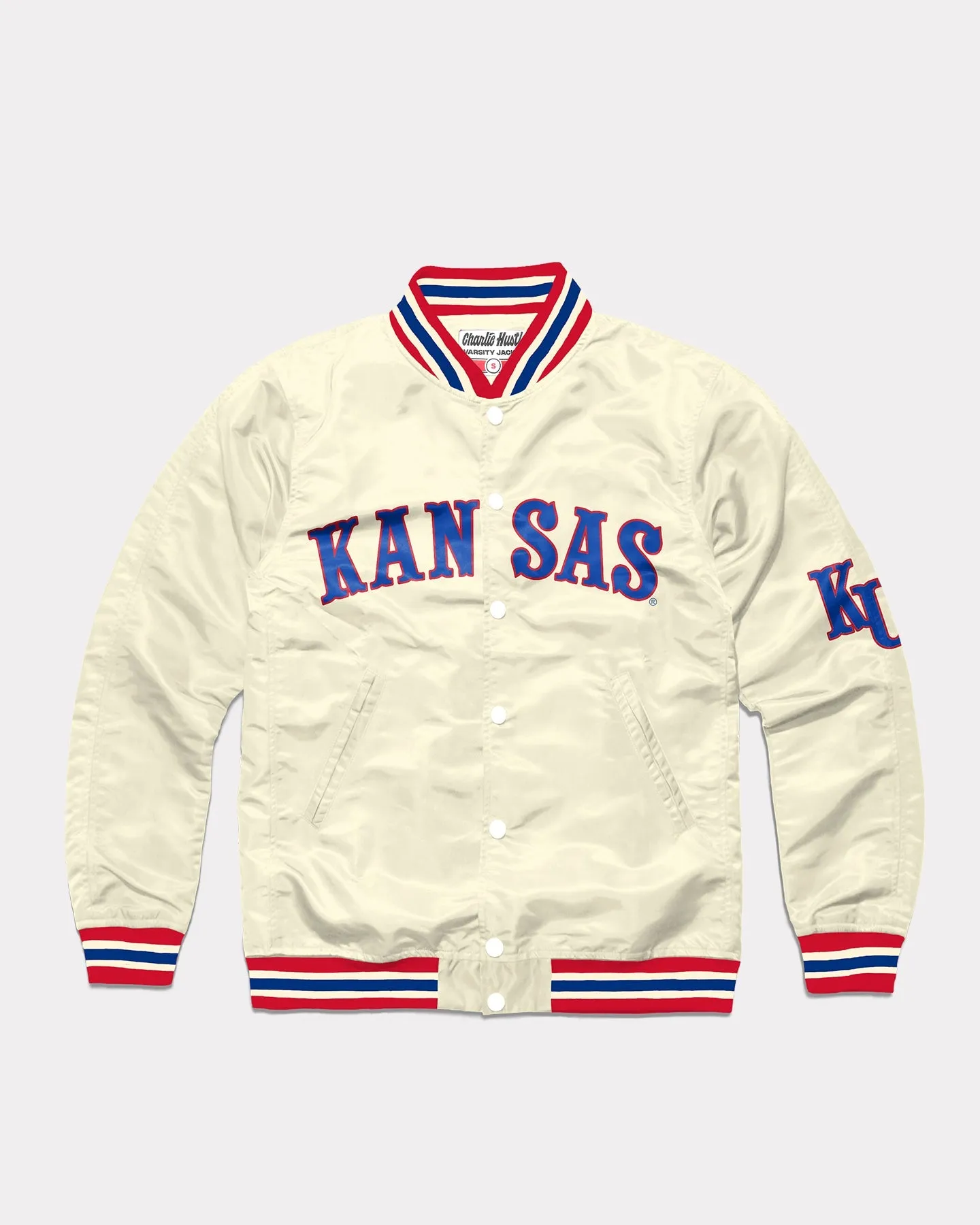 University of Kansas Arch Vintage White Varsity Jacket