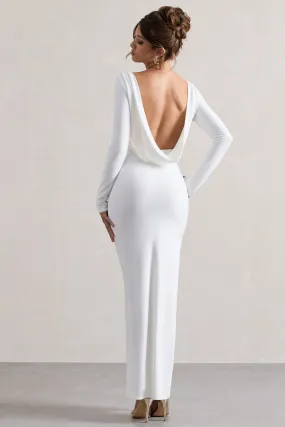 Virgo | White Cowl-Back Long-Sleeve Split Maxi Dress