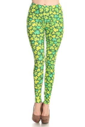 Women's 3X 5X Green Clover Shamrock Pattern Print Leggings