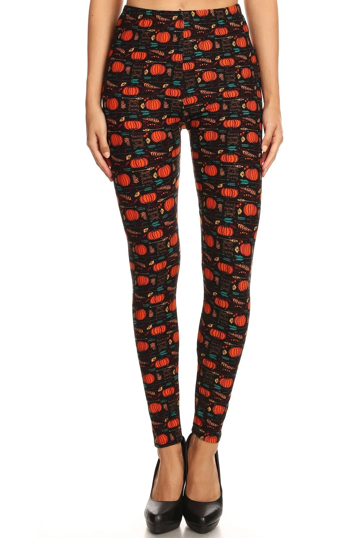 Women's 3X 5X Happy Thanksgiving Pumpkin Pattern Printed Leggings