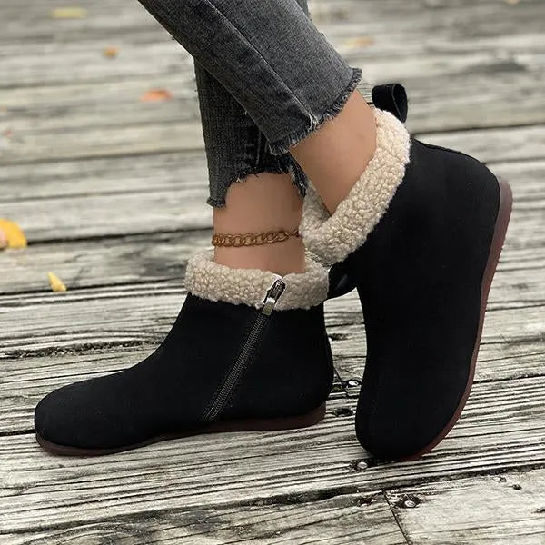 Women's Casual Retro Zipper Flat Cotton Booties 50356510S