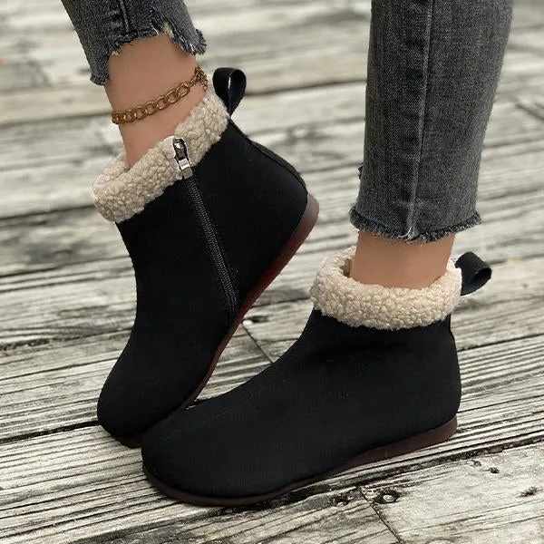 Women's Casual Retro Zipper Flat Cotton Booties 50356510S