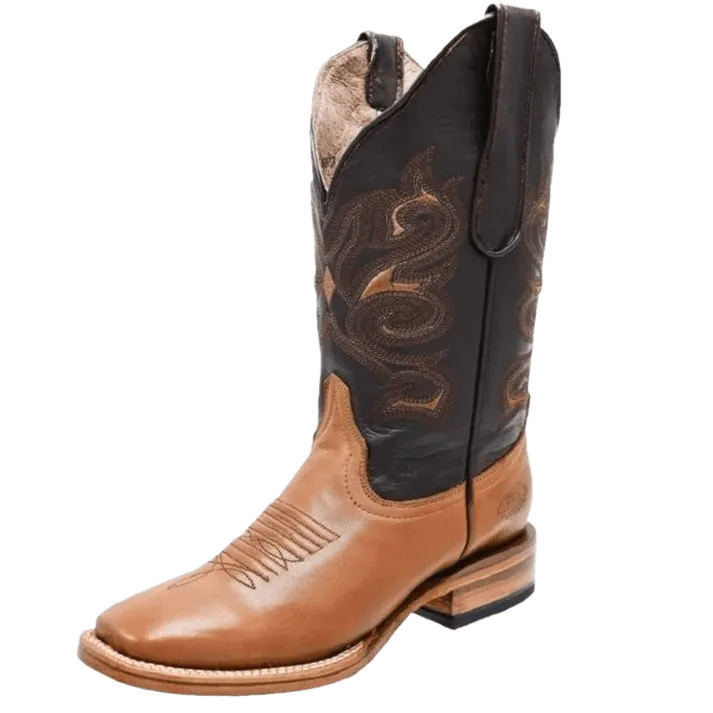 Women's Plain Gold with Dark Brown Leather Square Toe Rodeo Boot