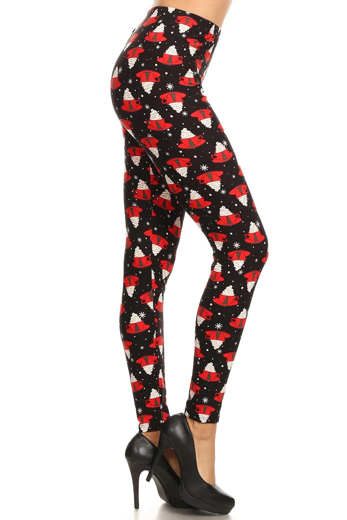 Women's Plus Christmas Coffee Mug Pattern Printed Leggings