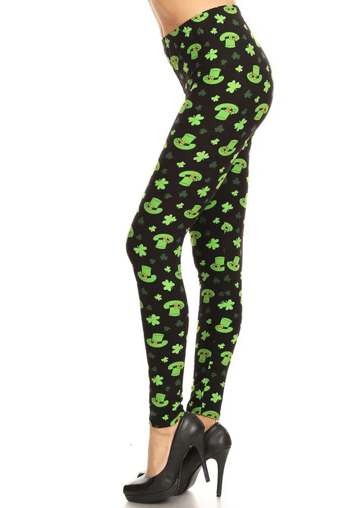 Women's Plus St Patrick's Hat Clover Pattern Printed Leggings