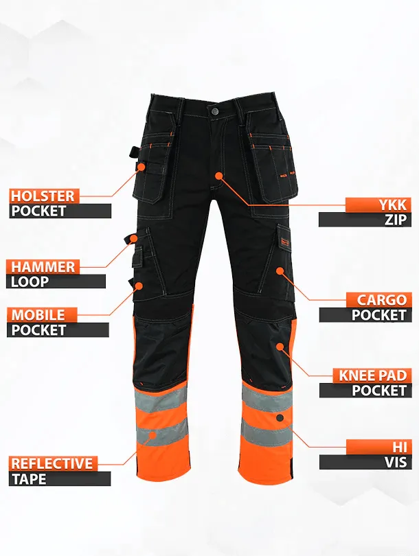 WrightFits Hi-Vis Flash Pro Cargo Heavy Duty Work Trousers